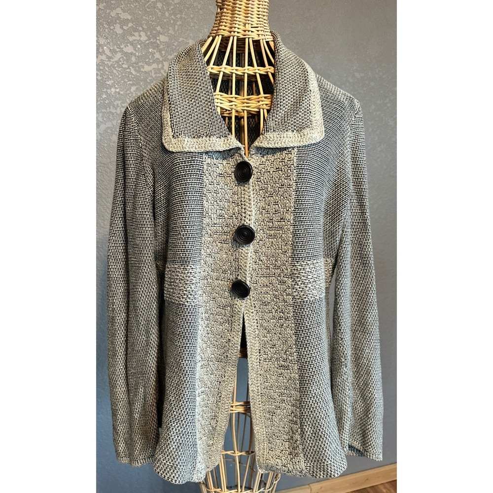 Nic + Zoe Womens XL Black White Textured Knit Button Up Cardigan Sweater